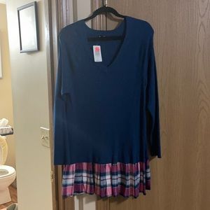 Blue and plaid v-necked sweater